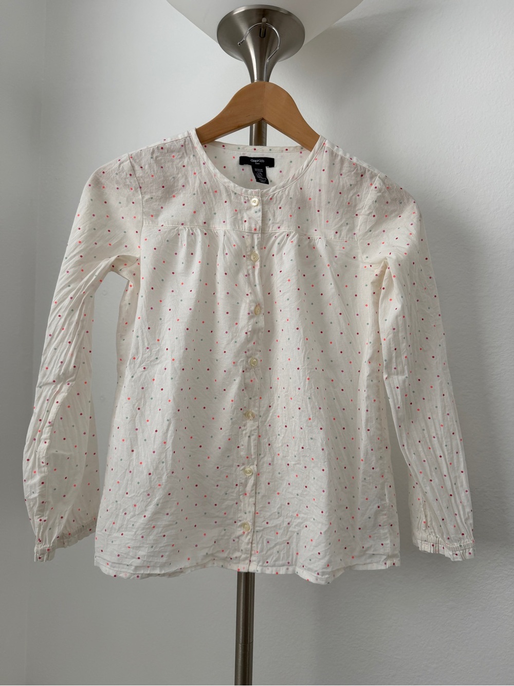 GAP Girls White Button-Front Shirt with Pink Dot Print